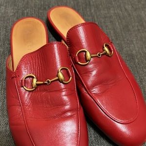 Gucci Princeton Horsebit Leather Slipper Loafer Mule Red 37.5 7.5 slides